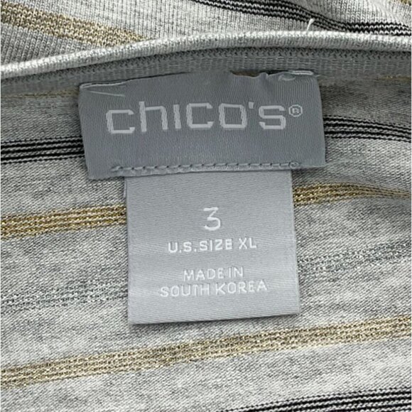 Chicos Touch of Cool Lurex Metallic Stripes Layering Tee Silver Gold Ch3 LG NWT - Picture 5 of 8